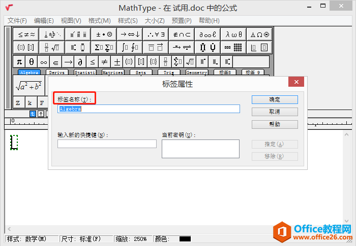 图2:MathType中标签属性
