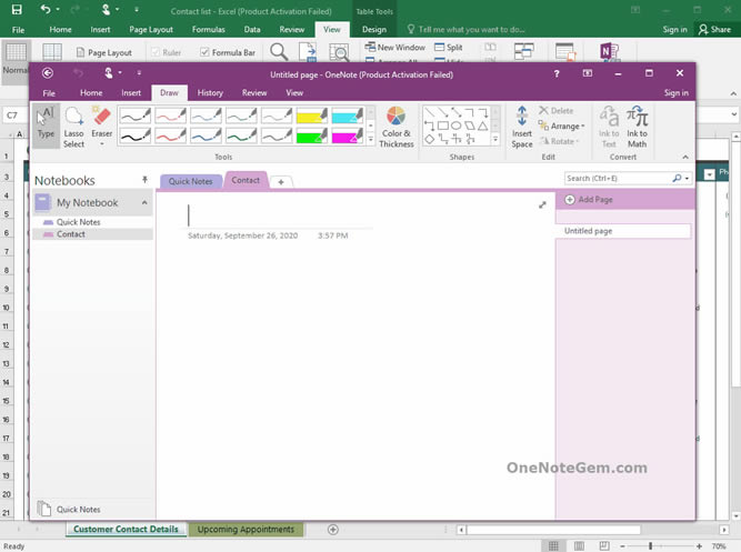 ��δ� Excel ����ѡ�еĶ��е�OneNote�����ɶ����Ӧ��ҳ���Ա����Ӧ���ʼ�