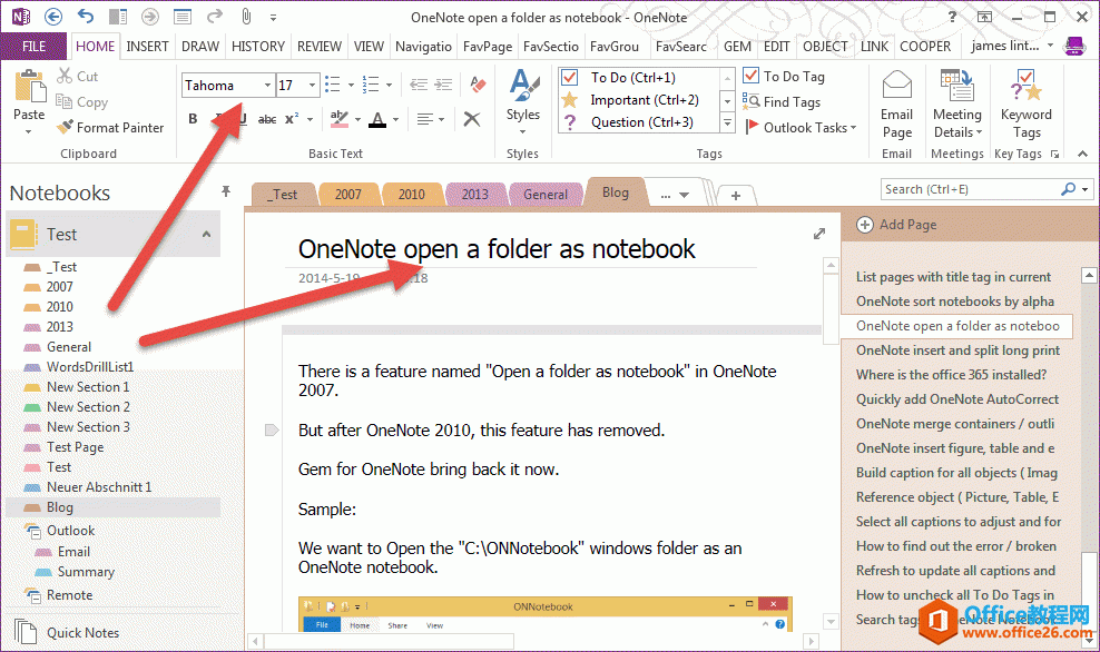 ��δ�ֲ����� OneNote ҳ��������塢��С�����