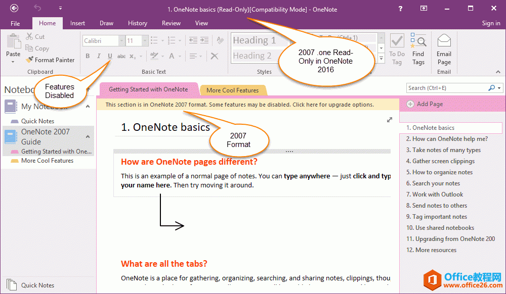 OneNote 2016 ��ֻ����ʽ�� 2007 �ıʼǱ�