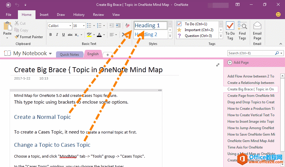 ��δ�ֲ�Ϊ���� OneNote ҳ�洴������Ŀ¼��٣���Ϊÿ���������ӷ���Ŀ¼��ǩ