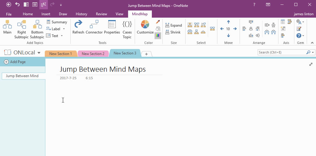 ���ʵ���ڶ�� OneNote ˼ά��ͼ�н��л�����ת