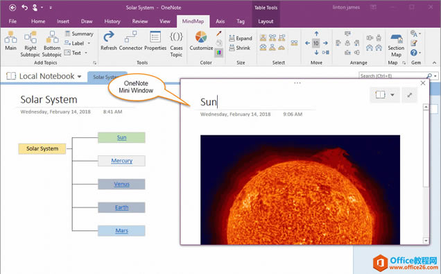 �ڲ��뿪˼ά��ͼ������£���OneNote С���ڴ�ҳ����б༭
