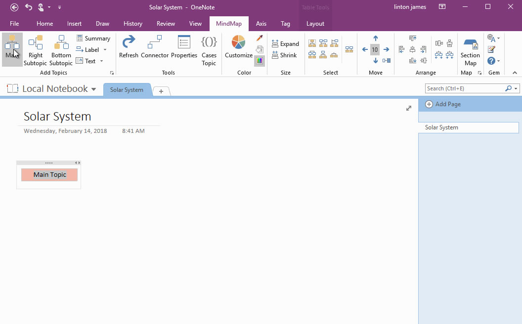һ������˼ά��ͼ��������� OneNote ҳ�棬�����ӻ�������˼ά��ͼҳ