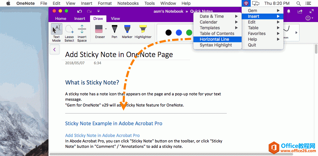 ����� OneNote �Ķ�������ˮƽ�ߣ����ߣ�