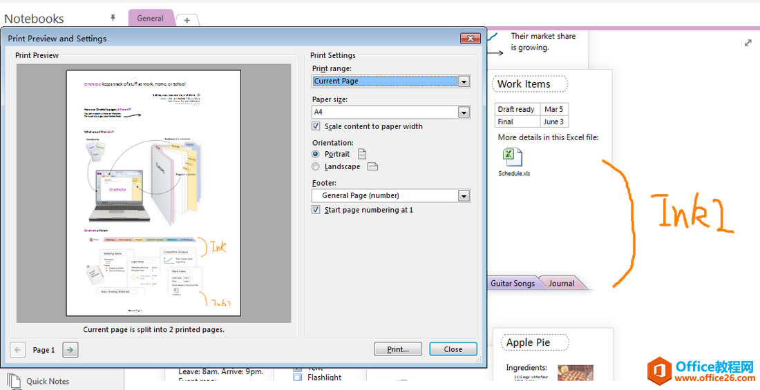 OneNote ҳ����ģ���ҳ���鿴��ӡ��Ԫҳ