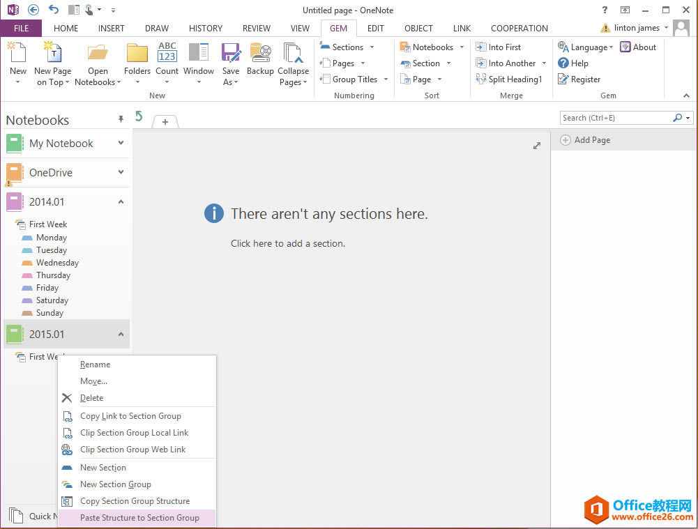 ��θ��� OneNote ���±��ķ����ṹ��������һ�����±���
