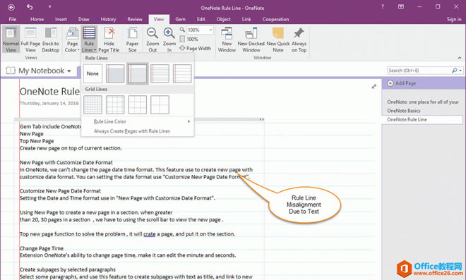 OneNote ����������ʱ���ͻ�׼�߻������ߴ�λ