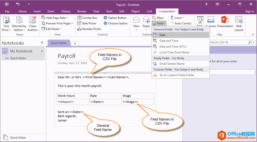 �� OneNote �д���һ���ʼ�ģ��ҳ��
