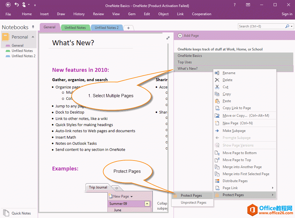 ��OneNote �����ʹ��������ܱ�����������ҳ��