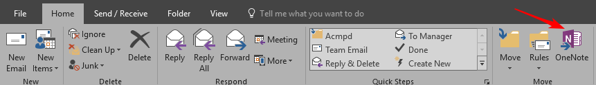 Send �� Receive nor �� Clean Up ? Delete New New Email �� t �� ms ? Folder View 0 Tell m e what you wa nt to d 0 Acmpd 0 �� Meeting �� �� Team Email Reply Reply Forward �� More �� Reply & Delete Respond To Manager Done Create New Move Rules OneNote Move 