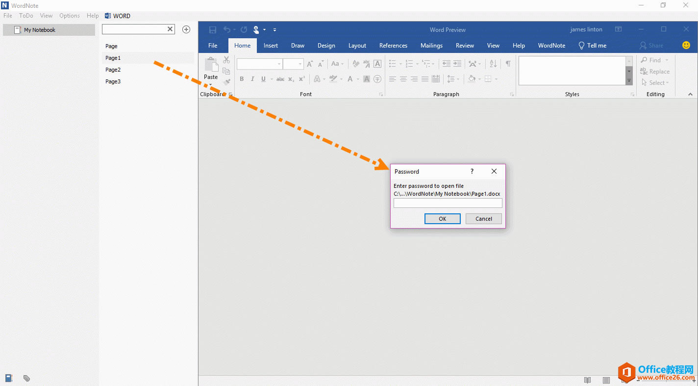 ͨ�� Word ���ĵ����ܰ취���� WordNote �ж�ҳ����м��ܣ�ʹ�����뱣���ĵ�