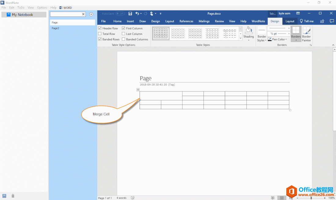 ��ζ� WordNote �еı�����кϲ���Ԫ��