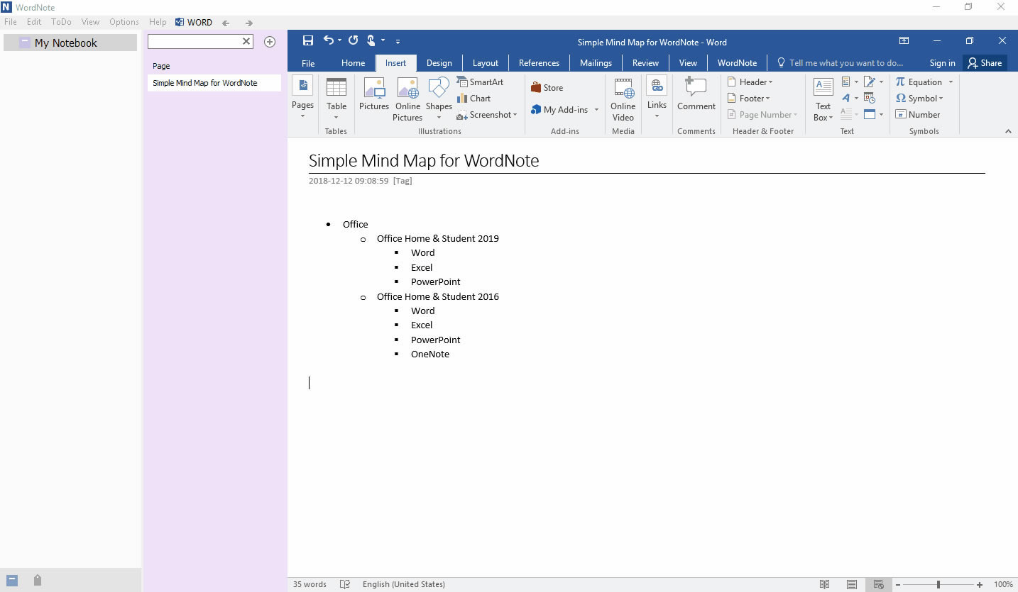 �� WordNote ��ʹ�� SmartArt �������򵥵�˼ά��ͼ��