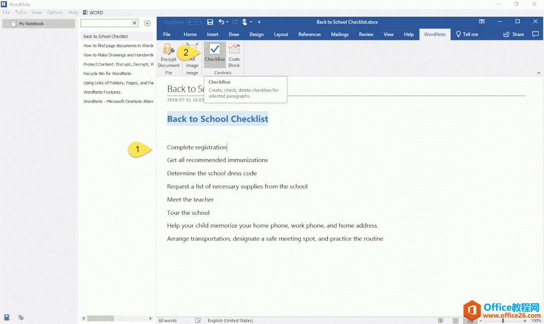 ����� WordNote ��ʹ�ô��������ѡ��