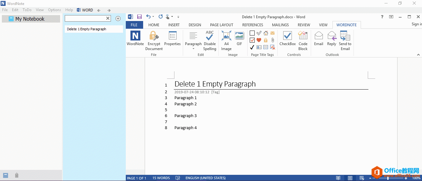 ��� ɾ�� WordNote ��ǰҳ����Ŀն��䣬ÿһ���ն�������һ���ն���