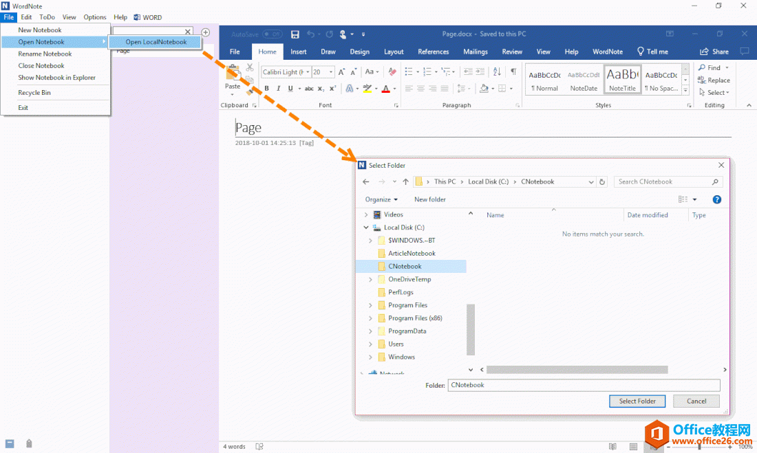 ��δ�����һ�� Windows �ļ�������Ϊ WordNote �ıʼǱ�