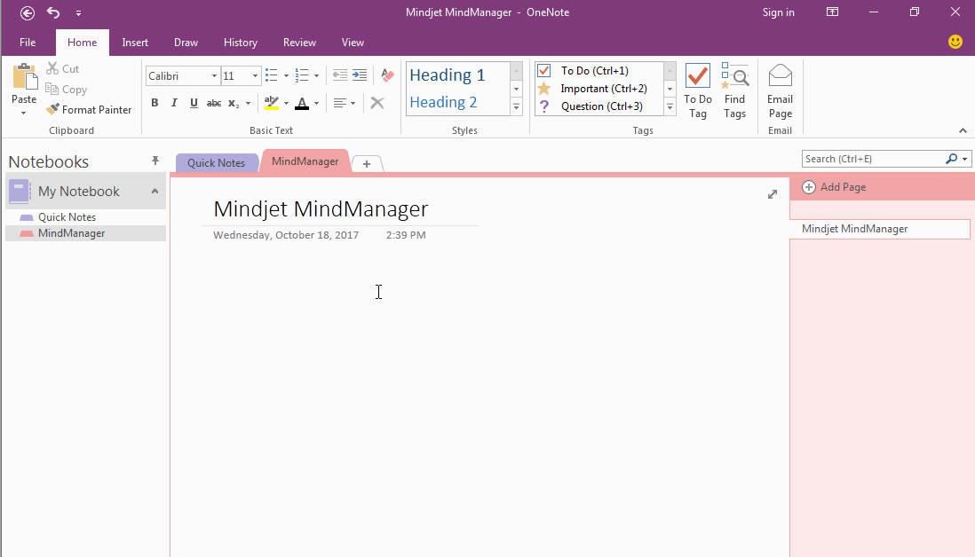 ����� MindManager �д�����༭ OneNote ҳ��