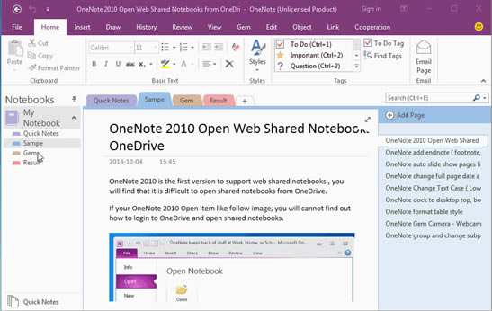 ����ü��������� OneNote ҳ�棬���ƶ���Щҳ�浽����һ��������
