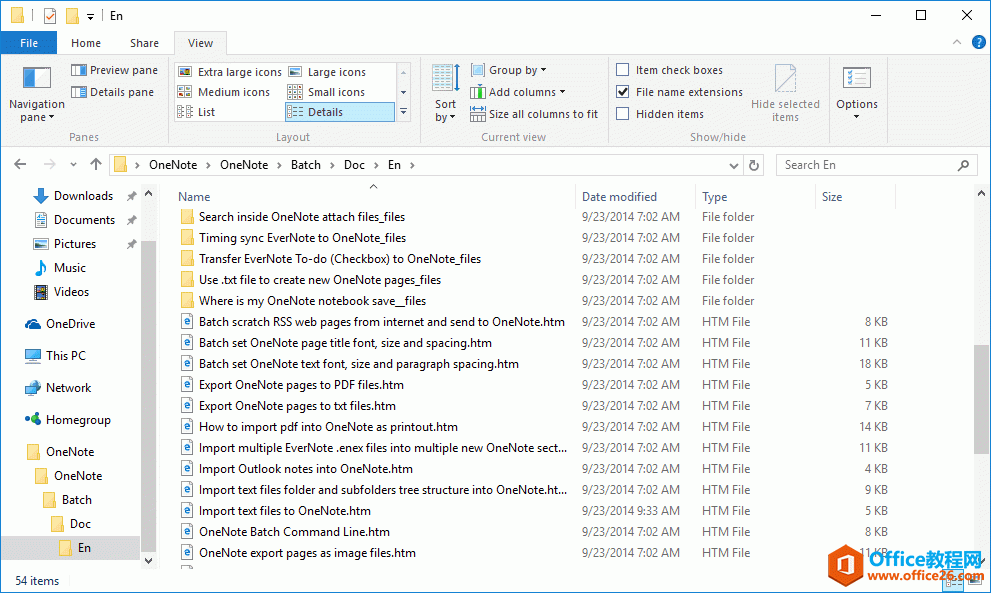 OneNote ��ε����ļ����µ� HTML �ļ����������ļ��е���״�ṹ