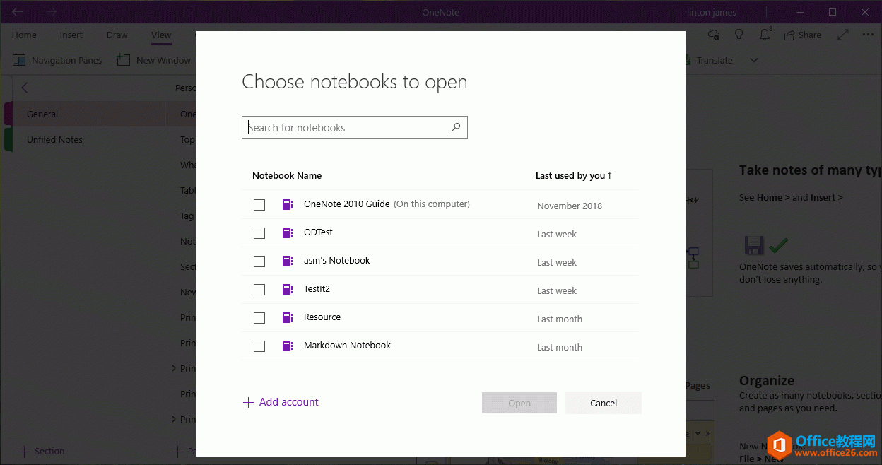 �ʼǱ�û����OneNote UWP ����ʼǱ����ڵıʼǱ��б���