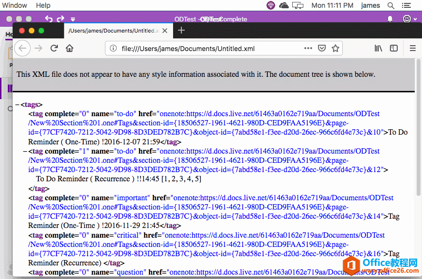 ��α��� Mac OneNote ҳ��������б�ǵ�һ�� .xml �ļ���