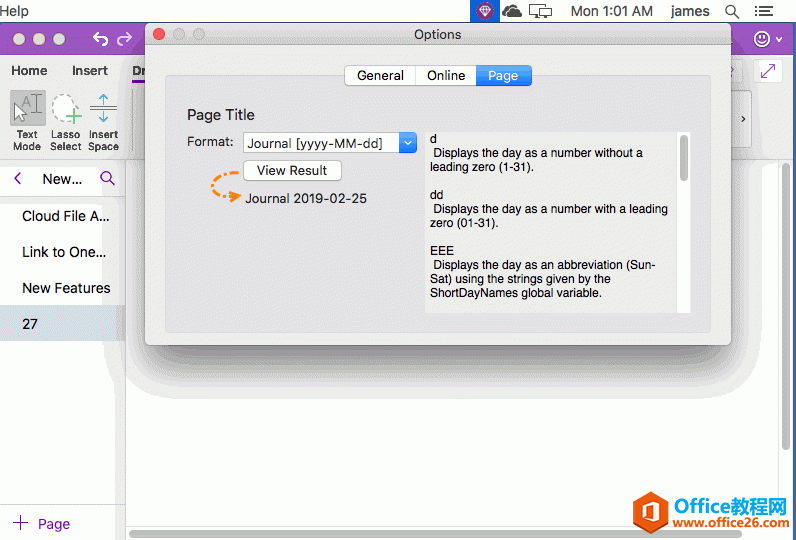 ����½������Զ����ʽ���ڱ���� OneNote ҳ��