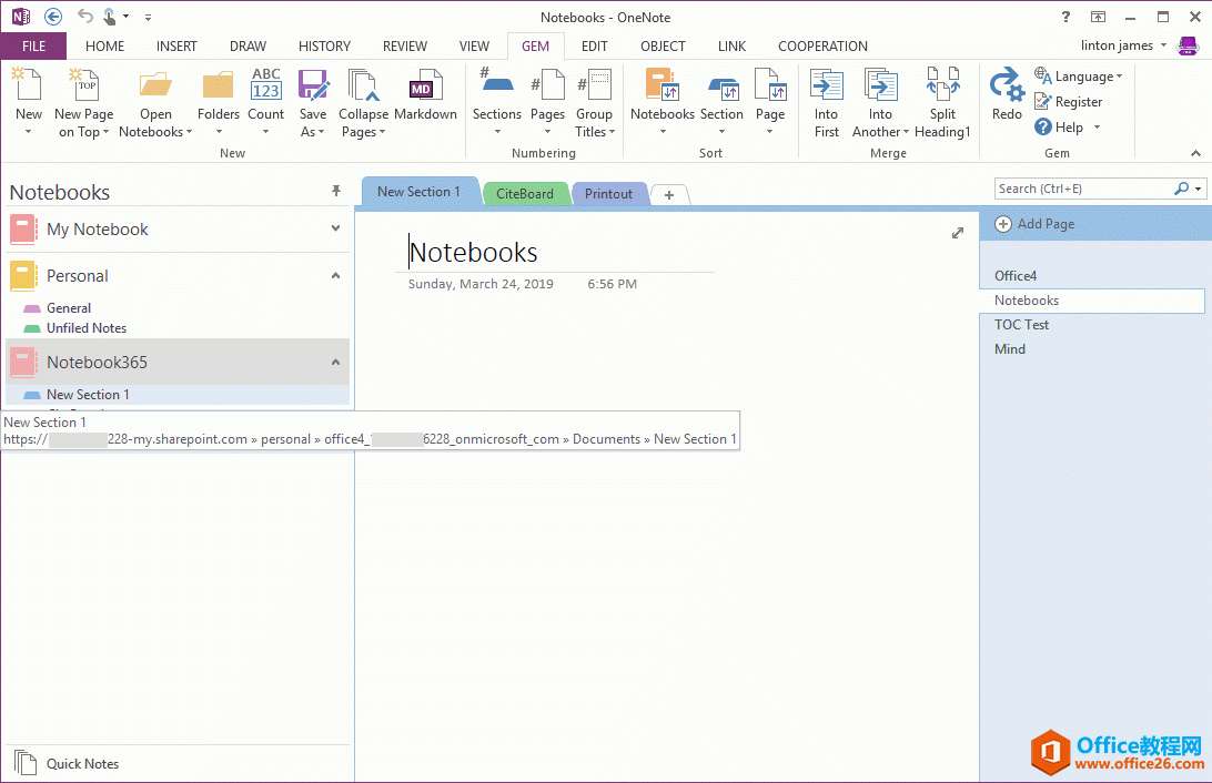 OneNote �򿪹�����ѧУ�˻��ıʼǱ� 