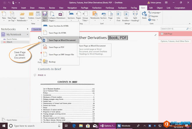 OneNote: Gem for OneNote ��ı���ҳ��Ϊ Word �ĵ����� 
