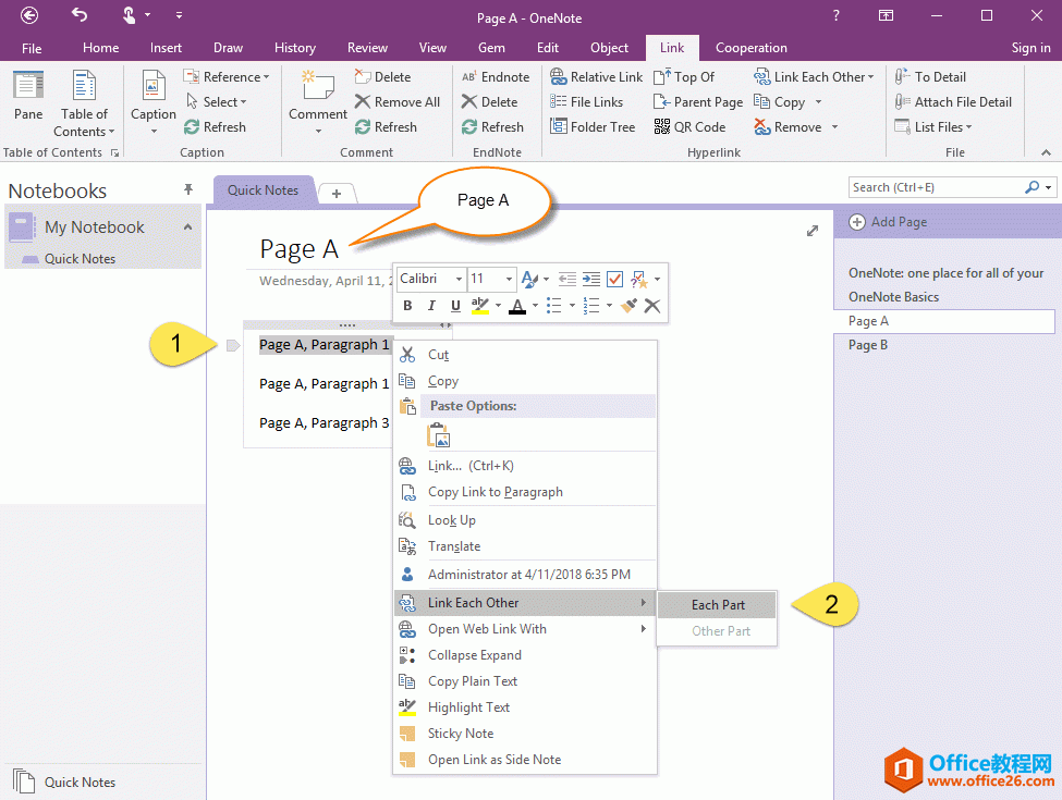 ��һ������ OneNote ҳ�� A ���С��˲��֡�����