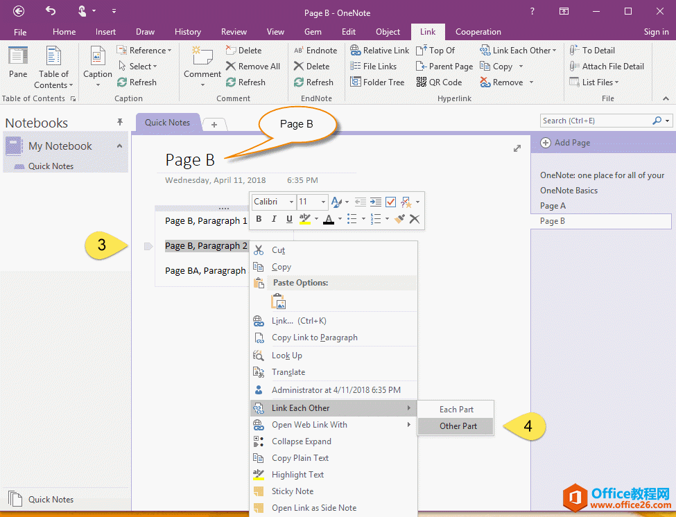 �ڶ������� OneNote ҳ�� B ���С��˲��֡�����