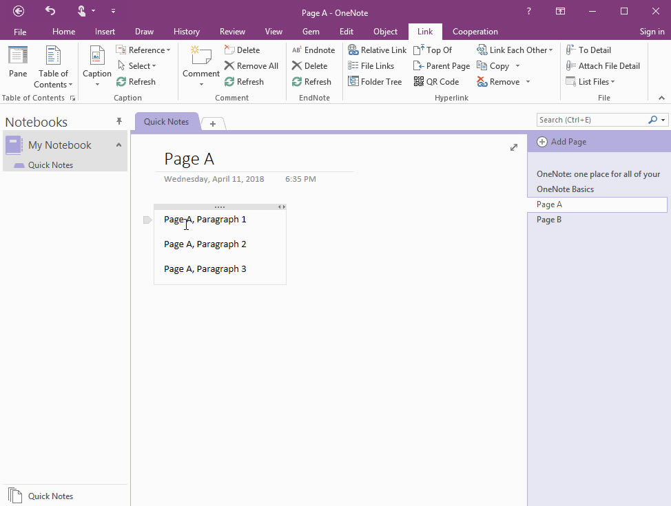 �� OneNote ������ҳ��Ķ������л������ӣ��˴����ӣ�