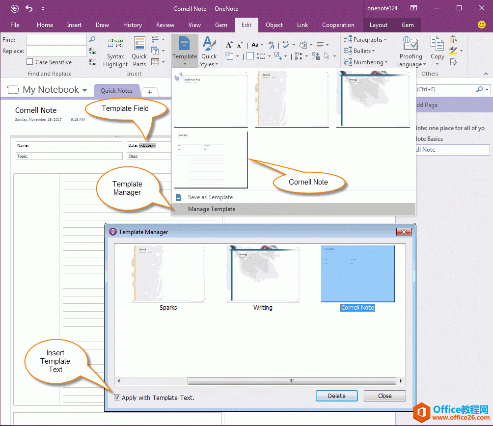 ����� OneNnote ��ʹ�� Gem �ṩ�Ĵ����ֶεĿ��ζ�ģ�壿