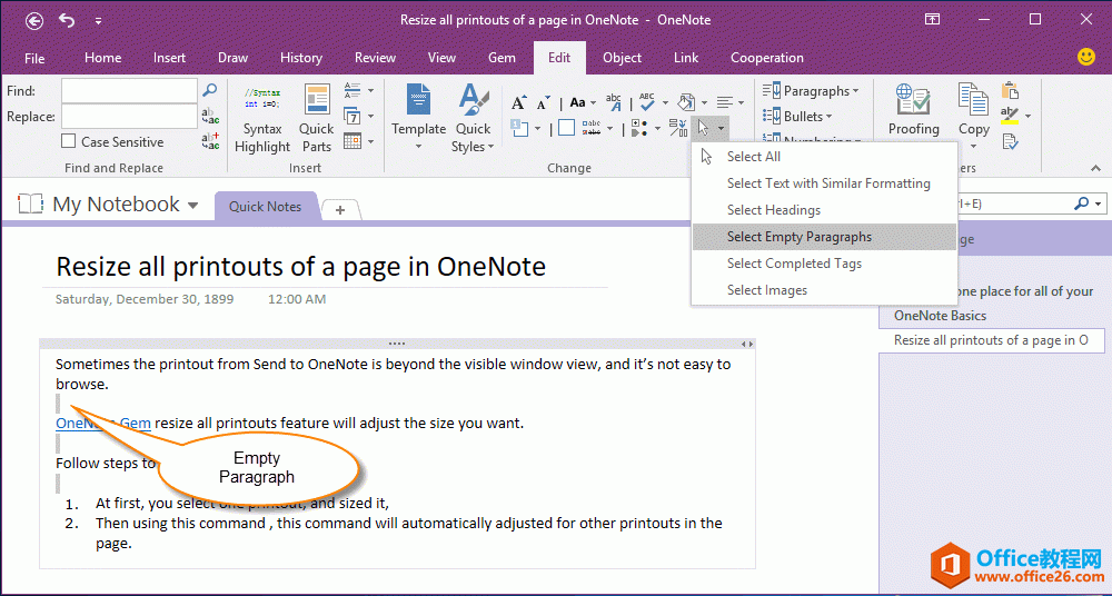 ���һ����ɾ�� OneNote ҳ�������еĿհ��У�