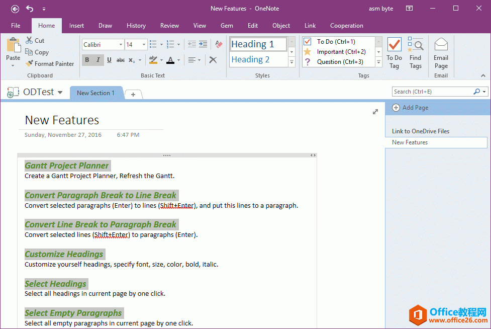 ���һ��ѡ�� OneNote ҳ��������б�����ʽ���Ա�ͳһ�������塢��ɫ�����塢б����ʽ