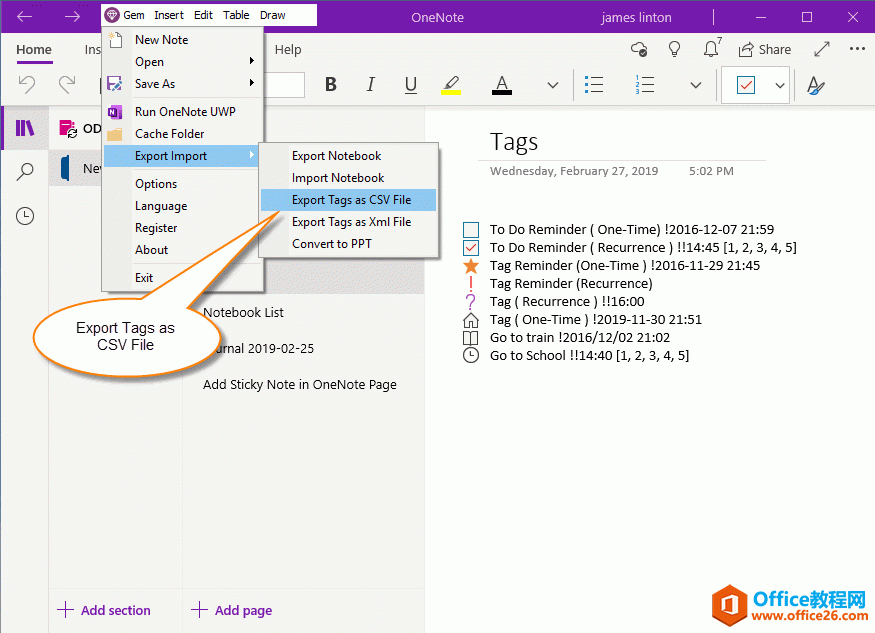 ��α��� OneNote ҳ��������б�ǵ�һ�� .csv �ļ������ Excel ��