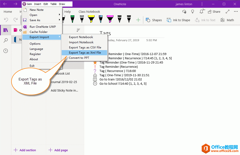 ��α��� OneNote UWP ָ��ҳ��������б�ǵ�һ�� .xml �ļ���