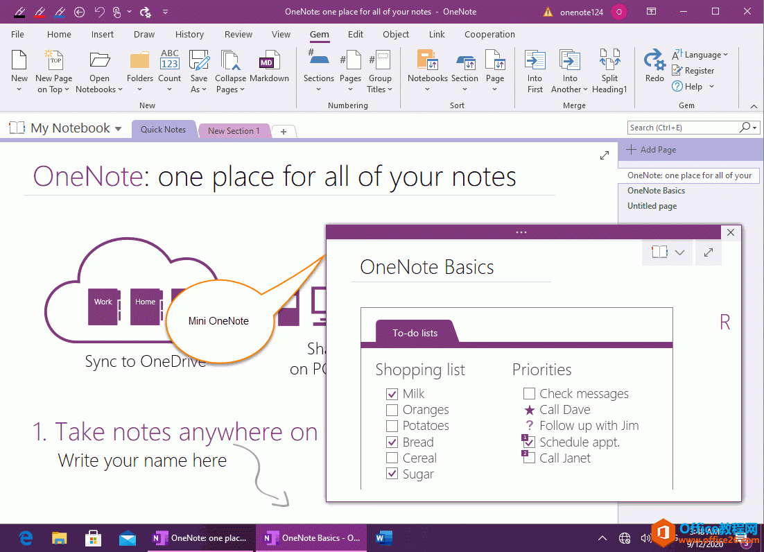�������OneNote����С���ڴ򿪵�ǰҳ�棬����������ҳ��Ա�