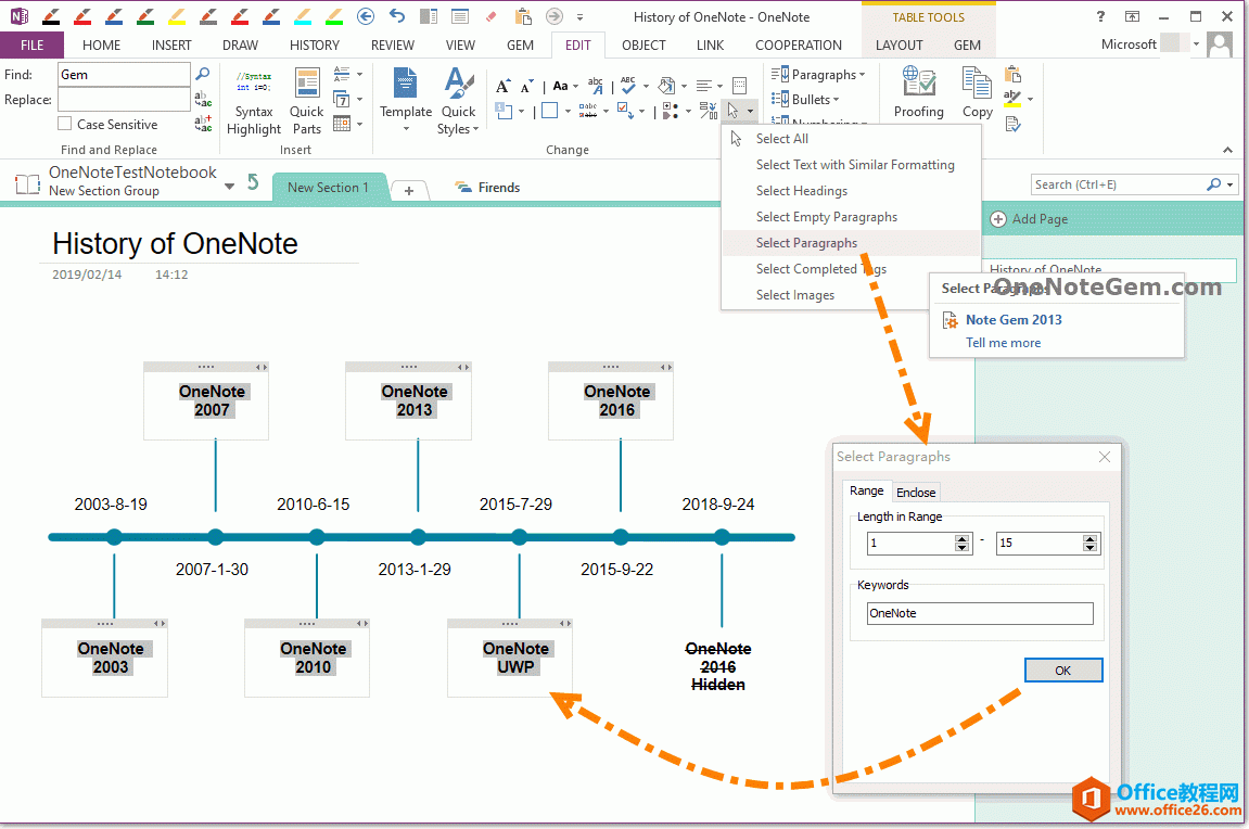 OneNoteҳ��������ѡ�ж���