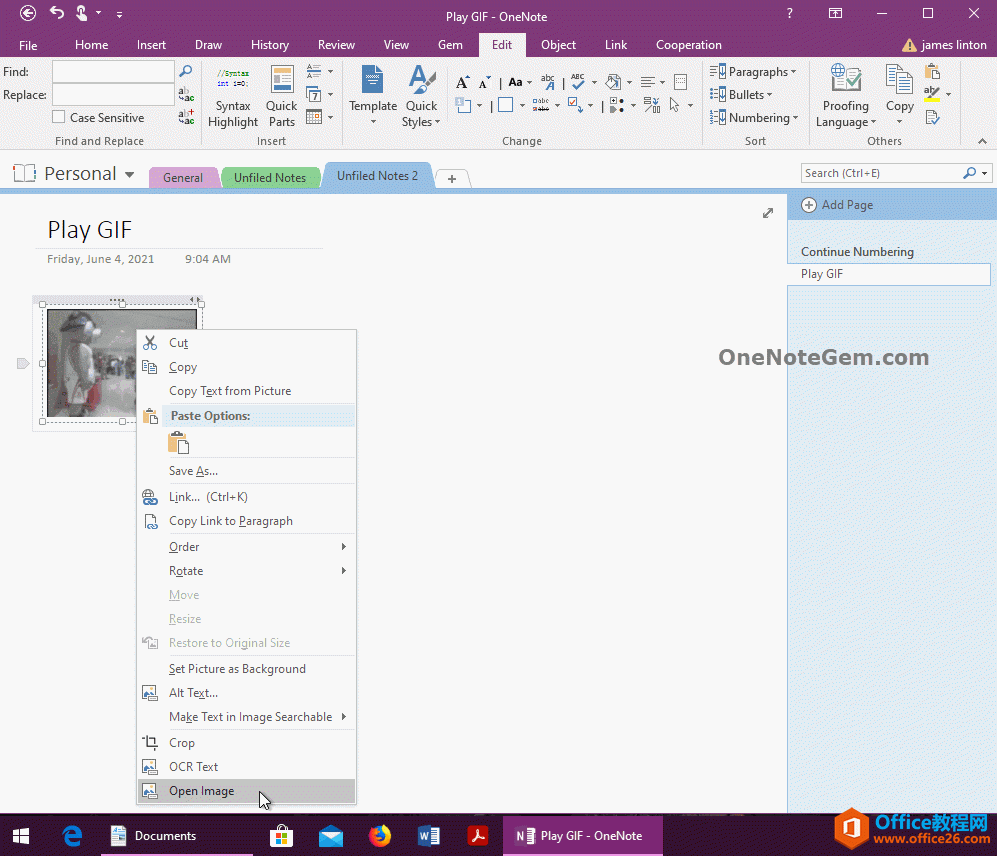 �� OneNote ��ѡ�� GIF ͼƬ���Ҽ��˵��д�ͼƬ