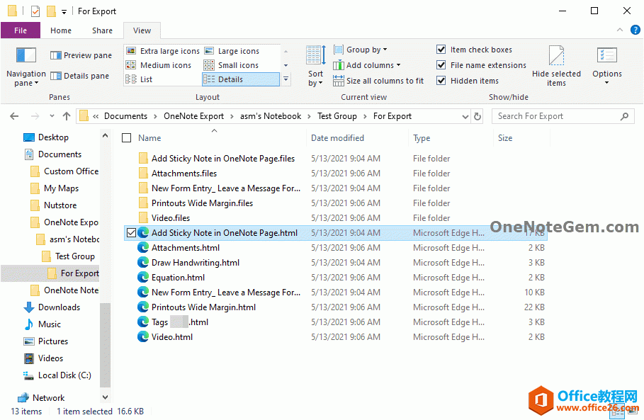 ��δ� OneNote �б��ݱʼǱ��ṹ������ֲ�����ҳ��Ϊ HTML �ļ�