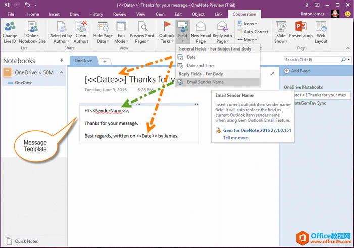 ��д OneNote �ʼ�ģ��