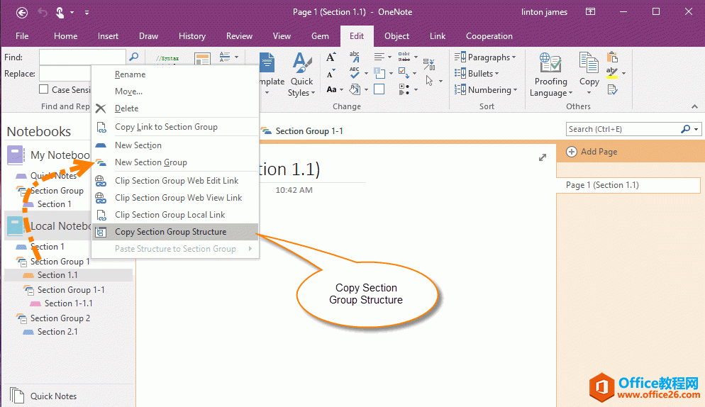 ����һ�� OneNote ������Ľṹ